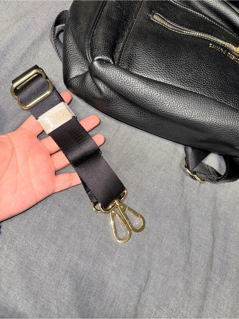 Fawn Design Black Pebbled Leather Backpack with Gold Hardware